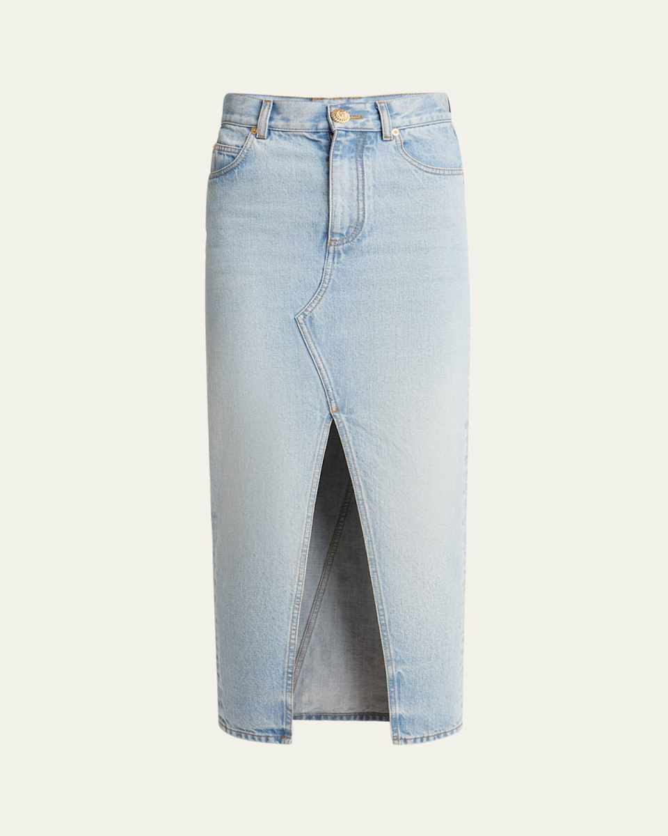 Pencil Denim Midi Skirt with Slit